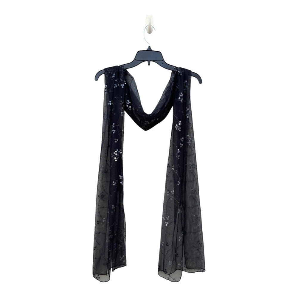 Black Soft Mesh Tulle Hologram Sequin Embroidered Scarf/Wrap 90" X 19" - Picture 7 of 7